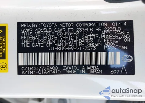 2014 Lexus Ct 200H from USA, damaged, VIN JTHKD5BH9E2177573